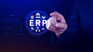 ERP Kavramı, Girişim kaynak planlama kavramı, sanal ekranda ERP sisteminin analizi, iş zekası, HR ve CRM modülleri arasındaki bağlantılar.