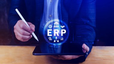 ERP Kavramı, Girişim kaynak planlama kavramı, sanal ekranda ERP sisteminin analizi, iş zekası, HR ve CRM modülleri arasındaki bağlantılar.