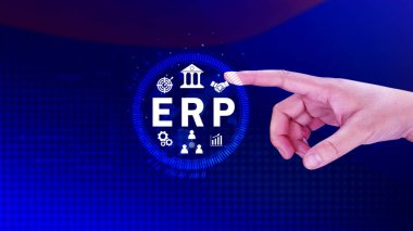 ERP Kavramı, Girişim kaynak planlama kavramı, sanal ekranda ERP sisteminin analizi, iş zekası, HR ve CRM modülleri arasındaki bağlantılar.