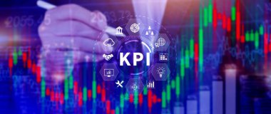 KPI, Anahtar Performans Göstergesi konsepti, Yönetim Veri Sistemi KPI bağlı veritabanı, kazançları, işlemleri ve satış verilerini takip edin, Finansal iş veri analizi grafik paneli.