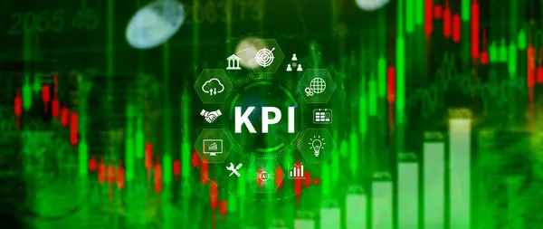 KPI, Anahtar Performans Göstergesi konsepti, Yönetim Veri Sistemi KPI bağlı veritabanı, kazançları, işlemleri ve satış verilerini takip edin, Finansal iş veri analizi grafik paneli.
