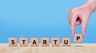 Girişim konsepti tahta blok, hızlı iş başarısı, başlangıç kurucusu, ağ bağlantısı, fikir üretimi, dijital pazarlama başarısı.