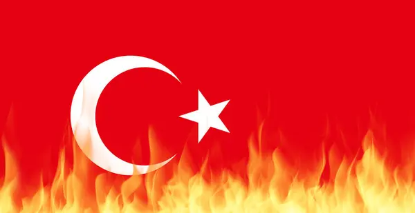 Stock image Turkey national flag on Fire, Conflict between countries, deterioration of diplomatic relations. Confliction and crisis concept.