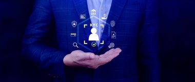 KYC, doğrulama konsepti, KYC Müşteri Teknolojinizi Tanıyın. Kimlik istemcilerini doğrulama, müşteri kimlik doğrulama kişisel finansal veriler, dijital siber suçlara karşı dijital teknoloji.