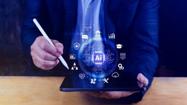 İş konsepti için yapay zeka. Yapay zeka mühendisliği, yenilikçi teknoloji öğrenme konseptinde yapay zeka işlemcileri.