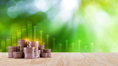 Para yığını arka plan iş konsepti. Faiz Yatırım fikirleri, getiriler, mali getiriler, tasarruflar, yatırım şirketleri.