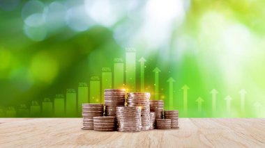 Para yığını arka plan iş konsepti. Faiz Yatırım fikirleri, getiriler, mali getiriler, tasarruflar, yatırım şirketleri.