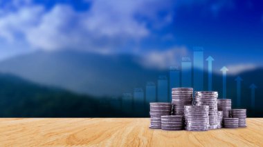 Para yığını arka plan iş konsepti. Faiz Yatırım fikirleri, getiriler, mali getiriler, tasarruflar, yatırım şirketleri.