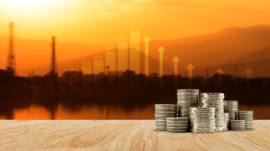 Para yığını arka plan iş konsepti. Faiz Yatırım fikirleri, getiriler, mali getiriler, tasarruflar, yatırım şirketleri.