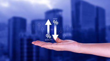 Maliyet ve kalite kontrol kavramı. Verimliliği, verimli işi, etkili riski, maliyet raporunu iyileştirmek için ürün ve hizmetlerin kalite artışı ve maliyet optimizasyonu