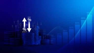 Maliyet ve kalite kontrol kavramı. Verimliliği, verimli işi, etkili riski, maliyet raporunu iyileştirmek için ürün ve hizmetlerin kalite artışı ve maliyet optimizasyonu