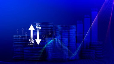 Maliyet ve kalite kontrol kavramı. Verimliliği, verimli işi, etkili riski, maliyet raporunu iyileştirmek için ürün ve hizmetlerin kalite artışı ve maliyet optimizasyonu