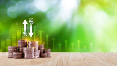 Maliyet ve kalite kontrol kavramı. Verimliliği, verimli işi, etkili riski, maliyet raporunu iyileştirmek için ürün ve hizmetlerin kalite artışı ve maliyet optimizasyonu