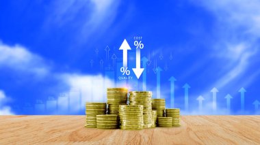 Maliyet ve kalite kontrol kavramı. Verimliliği, verimli işi, etkili riski, maliyet raporunu iyileştirmek için ürün ve hizmetlerin kalite artışı ve maliyet optimizasyonu