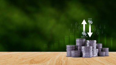 Maliyet ve kalite kontrol kavramı. Verimliliği, verimli işi, etkili riski, maliyet raporunu iyileştirmek için ürün ve hizmetlerin kalite artışı ve maliyet optimizasyonu