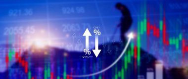 Maliyet ve kalite kontrol kavramı. Verimliliği, verimli işi, etkili riski, maliyet raporunu iyileştirmek için ürün ve hizmetlerin kalite artışı ve maliyet optimizasyonu