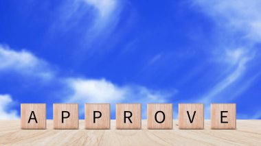 Garanti kavramı onayla, tahta küp, kabul et, teftişi geç, belgeyi ve projeyi onayla, yönetim, inceleme, iş, anket, sertifika.