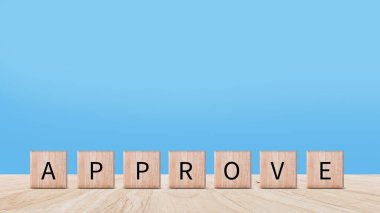 Garanti kavramı onayla, tahta küp, kabul et, teftişi geç, belgeyi ve projeyi onayla, yönetim, inceleme, iş, anket, sertifika.