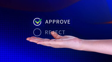 Garanti konseptini onayla veya reddet, onayla, kabul et, kabul et, teftişi geç, belge ve projeyi onaylamak için doğru işareti işaretle, Yönetim, inceleme, anket, tik, sertifika.