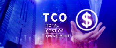 TCO concept. Total Cost of Ownership, purchase price of an asset plus the costs of operation, business concept background clipart