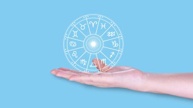 Astroloji, para, astroloji ve zenginlik konsepti gibi burç işaretleriyle yıldız falı, kainat konseptine güç.