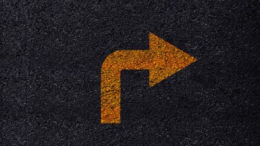 Sarı dönüş. Yolda sağa ok. Yol işaretleme, Ok Yön Seçimi Doğru, zor karar verme kavramı