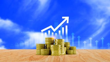 Küresel iş büyümesi analizi ve varlık yatırım grafiği İş ve Finans, Artan ok Ekonomik Çizelgesi, Küresel Ekonomik trend analizi, Finansal grafik analizi ve madeni para yığını