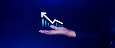 Küresel iş büyümesi analizi ve varlık yatırım grafiği İş ve Finans, Yukarı ok ekonomi grafiği, küresel ekonomik eğilim analizi, sanal ekran analizi.