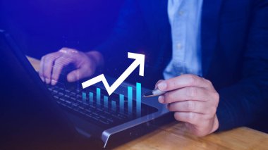 Küresel iş büyümesi analizi ve varlık yatırım grafiği İş ve Finans, Yukarı ok ekonomi grafiği, küresel ekonomik eğilim analizi, sanal ekran analizi.