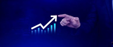 Küresel iş büyümesi analizi ve varlık yatırım grafiği İş ve Finans, Yukarı ok ekonomi grafiği, küresel ekonomik eğilim analizi, sanal ekran analizi.