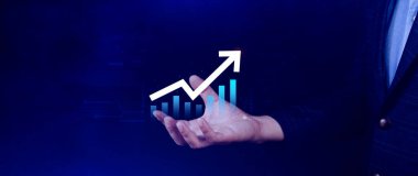 Küresel iş büyümesi analizi ve varlık yatırım grafiği İş ve Finans, Yukarı ok ekonomi grafiği, küresel ekonomik eğilim analizi, sanal ekran analizi.