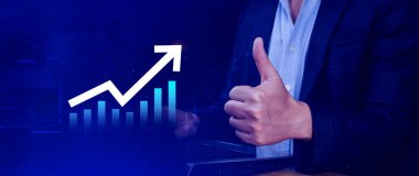 Küresel iş büyümesi analizi ve varlık yatırım grafiği İş ve Finans, Yukarı ok ekonomi grafiği, küresel ekonomik eğilim analizi, sanal ekran analizi.