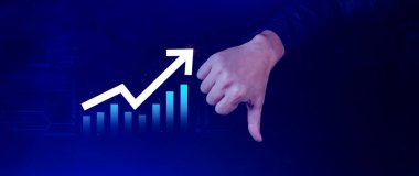 Küresel iş büyümesi analizi ve varlık yatırım grafiği İş ve Finans, Yukarı ok ekonomi grafiği, küresel ekonomik eğilim analizi, sanal ekran analizi.