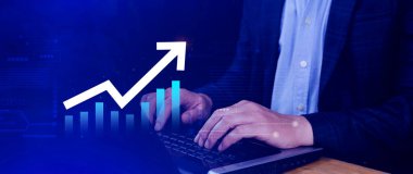 Küresel iş büyümesi analizi ve varlık yatırım grafiği İş ve Finans, Yukarı ok ekonomi grafiği, küresel ekonomik eğilim analizi, sanal ekran analizi.