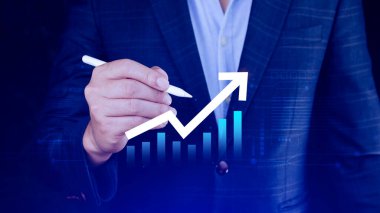 Küresel iş büyümesi analizi ve varlık yatırım grafiği İş ve Finans, Yukarı ok ekonomi grafiği, küresel ekonomik eğilim analizi, sanal ekran analizi.