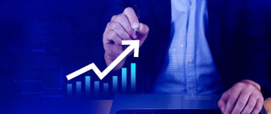 Küresel iş büyümesi analizi ve varlık yatırım grafiği İş ve Finans, Yukarı ok ekonomi grafiği, küresel ekonomik eğilim analizi, sanal ekran analizi.