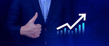 Küresel iş büyümesi analizi ve varlık yatırım grafiği İş ve Finans, Yukarı ok ekonomi grafiği, küresel ekonomik eğilim analizi, sanal ekran analizi.