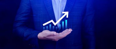 Küresel iş büyümesi analizi ve varlık yatırım grafiği İş ve Finans, Yukarı ok ekonomi grafiği, küresel ekonomik eğilim analizi, sanal ekran analizi.