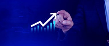 Küresel iş büyümesi analizi ve varlık yatırım grafiği İş ve Finans, Yukarı ok ekonomi grafiği, küresel ekonomik eğilim analizi, sanal ekran analizi.