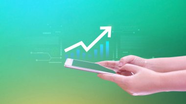 Küresel iş büyümesi analizi ve varlık yatırım grafiği İş ve Finans, Yukarı ok ekonomi grafiği, küresel ekonomik eğilim analizi, sanal ekran analizi.