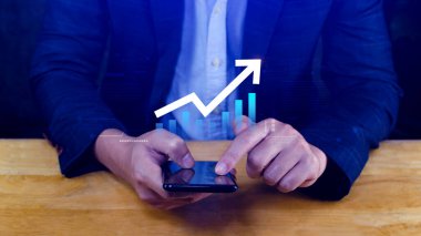 Küresel iş büyümesi analizi ve varlık yatırım grafiği İş ve Finans, Yukarı ok ekonomi grafiği, küresel ekonomik eğilim analizi, sanal ekran analizi.