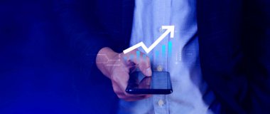 Küresel iş büyümesi analizi ve varlık yatırım grafiği İş ve Finans, Yukarı ok ekonomi grafiği, küresel ekonomik eğilim analizi, sanal ekran analizi.