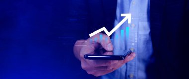 Küresel iş büyümesi analizi ve varlık yatırım grafiği İş ve Finans, Yukarı ok ekonomi grafiği, küresel ekonomik eğilim analizi, sanal ekran analizi.