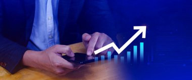 Küresel iş büyümesi analizi ve varlık yatırım grafiği İş ve Finans, Yukarı ok ekonomi grafiği, küresel ekonomik eğilim analizi, sanal ekran analizi.