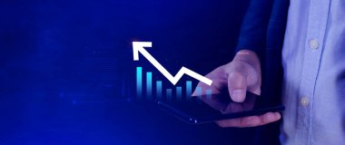 Küresel iş büyümesi analizi ve varlık yatırım grafiği İş ve Finans, Yukarı ok ekonomi grafiği, küresel ekonomik eğilim analizi, sanal ekran analizi.