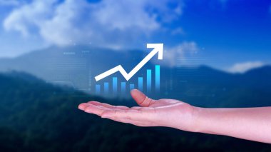 Küresel iş büyümesi analizi ve varlık yatırım grafiği İş ve Finans, Yukarı ok ekonomi grafiği, küresel ekonomik eğilim analizi, sanal ekran analizi.