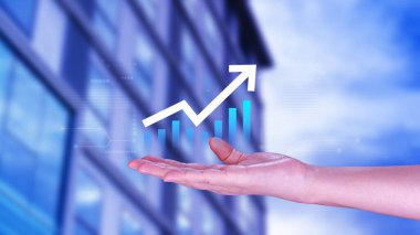 Küresel iş büyümesi analizi ve varlık yatırım grafiği İş ve Finans, Yukarı ok ekonomi grafiği, küresel ekonomik eğilim analizi, sanal ekran analizi.