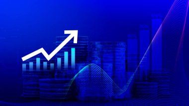 Küresel iş büyümesi analizi ve varlık yatırım grafiği İş ve Finans, Yukarı ok ekonomi grafiği, küresel ekonomik eğilim analizi, sanal ekran analizi.
