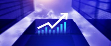 Küresel iş büyümesi analizi ve varlık yatırım grafiği İş ve Finans, Yukarı ok ekonomi grafiği, küresel ekonomik eğilim analizi, sanal ekran analizi.