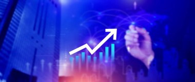 Küresel iş büyümesi analizi ve varlık yatırım grafiği İş ve Finans, Yukarı ok ekonomi grafiği, küresel ekonomik eğilim analizi, sanal ekran analizi.